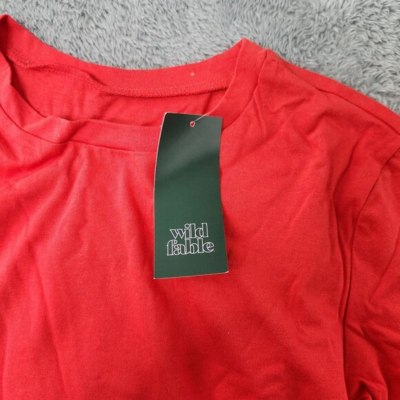 3/$20 Wild Fable T-Shirt Womens S Red Long-Sleeve Cropped Solid Crop Top Cotton - Picture 5 of 10